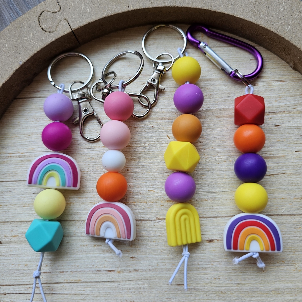 Colorful Beaded Keychain Set with Rainbow Charms